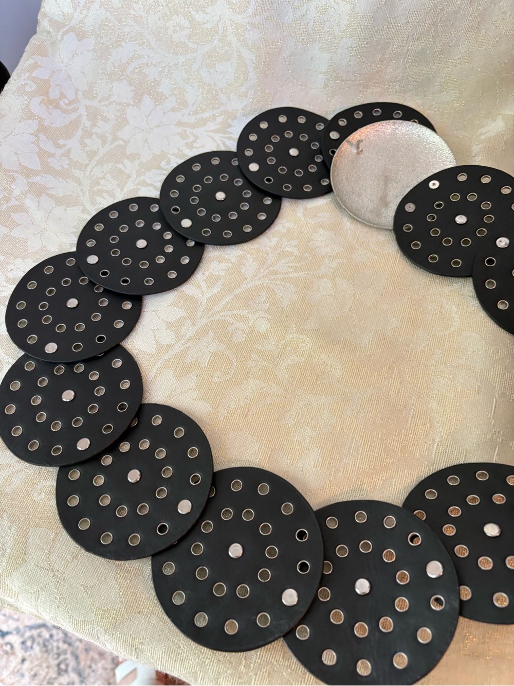 Black Disc Statement Belt with Silver Medallion - Picture 5 of 7